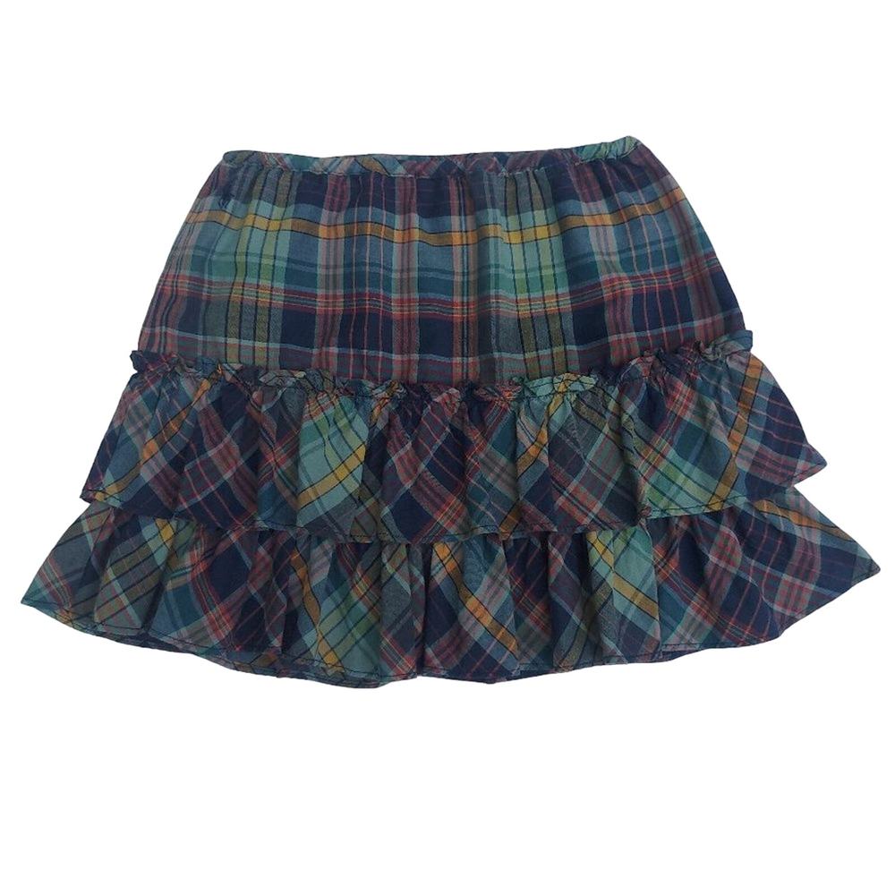Ralph Lauren ruffled plaid pull-on skirt